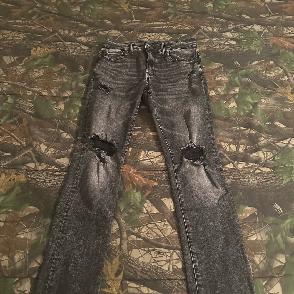 American Eagle Outfitters Black Distressed Ne(x)t Level Flex Slim Jeans 32x32